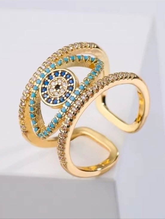 Anthropologie Jewelry - Gold-Tone Turquoise & Royal Blue Pavé Eye Open Ring
